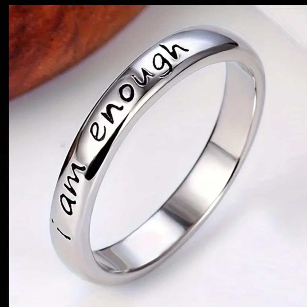 I Am Enough Engraved Silver Band Ring Affirmation Jewelry Minimalist Size 8